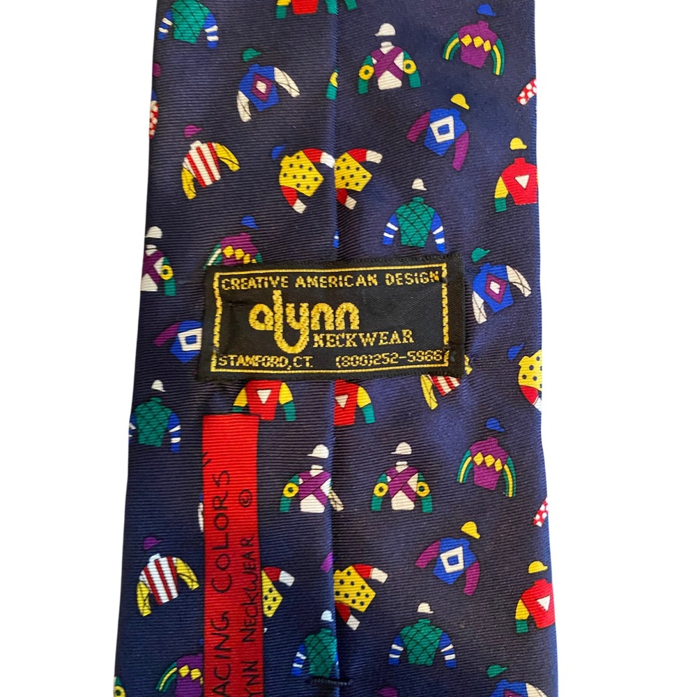 Alynn Neckwear Mens Silk Tie Navy Blue Jockey Racing Colors Horse Equestrian USA